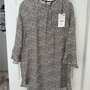 Zara Monochrome Chevron Long Sleeve Dress